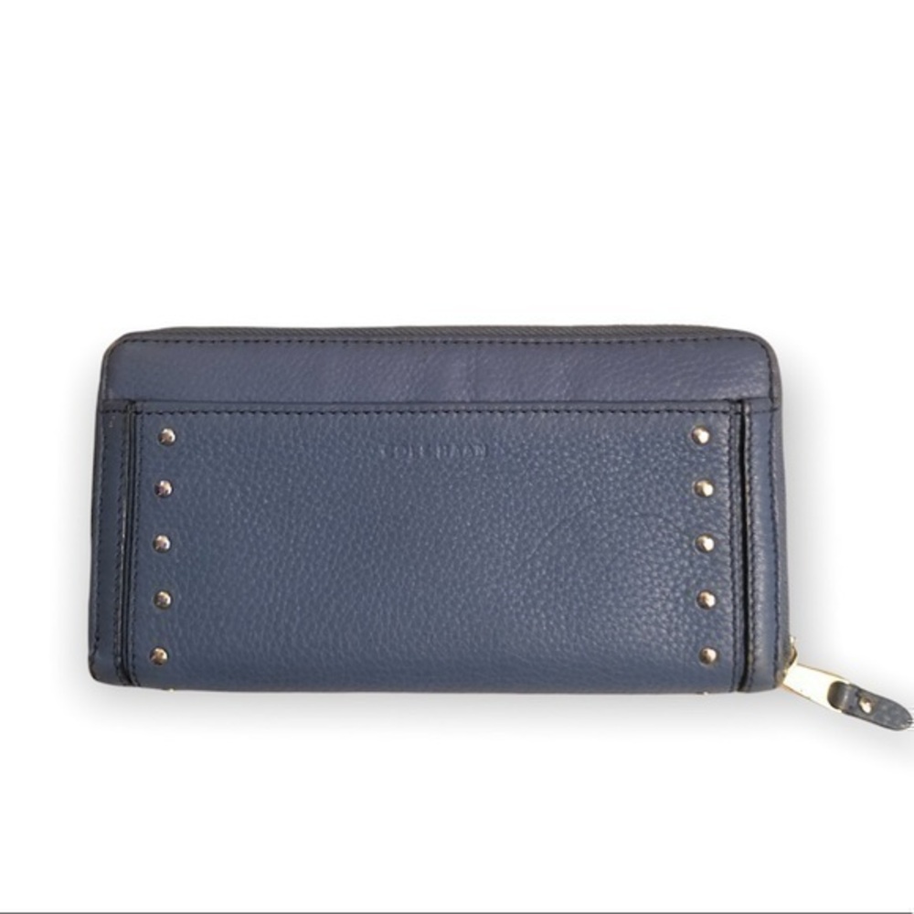 Cole haan blue leather stuffed zipper clutch wallet